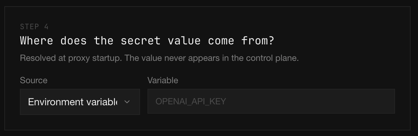 Step 4: a Source dropdown with Environment variable selected and a Variable field